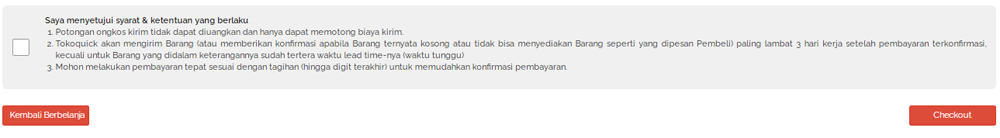 kesepakatan dan checkout